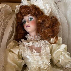 Collectible Bradley's "Kathrine" Bride Porcelain Doll and display case